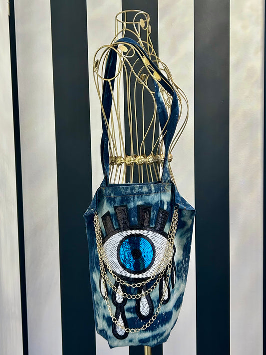 Shopper Bag „Tears don’t lie“, Farbe: Blue Jeans (batic), 35x38cm+Gurt