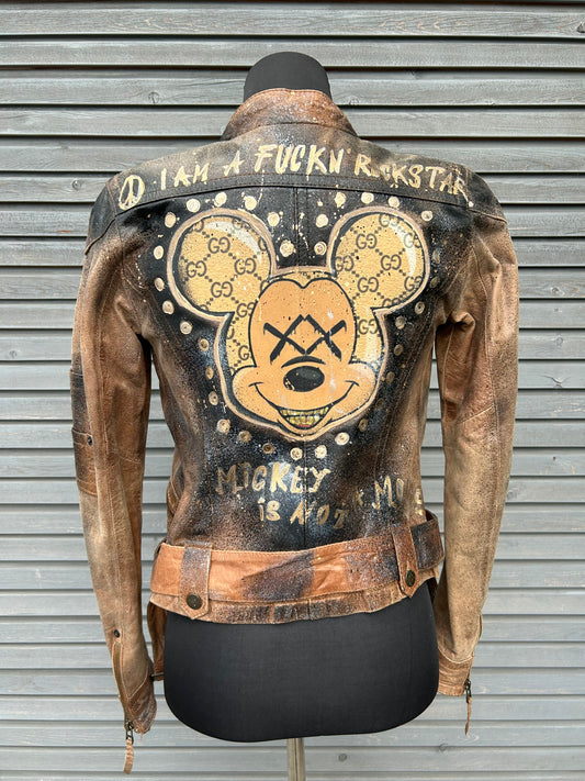 Lederjacke "Mouse Love", kunstveredelt, Größe S slim