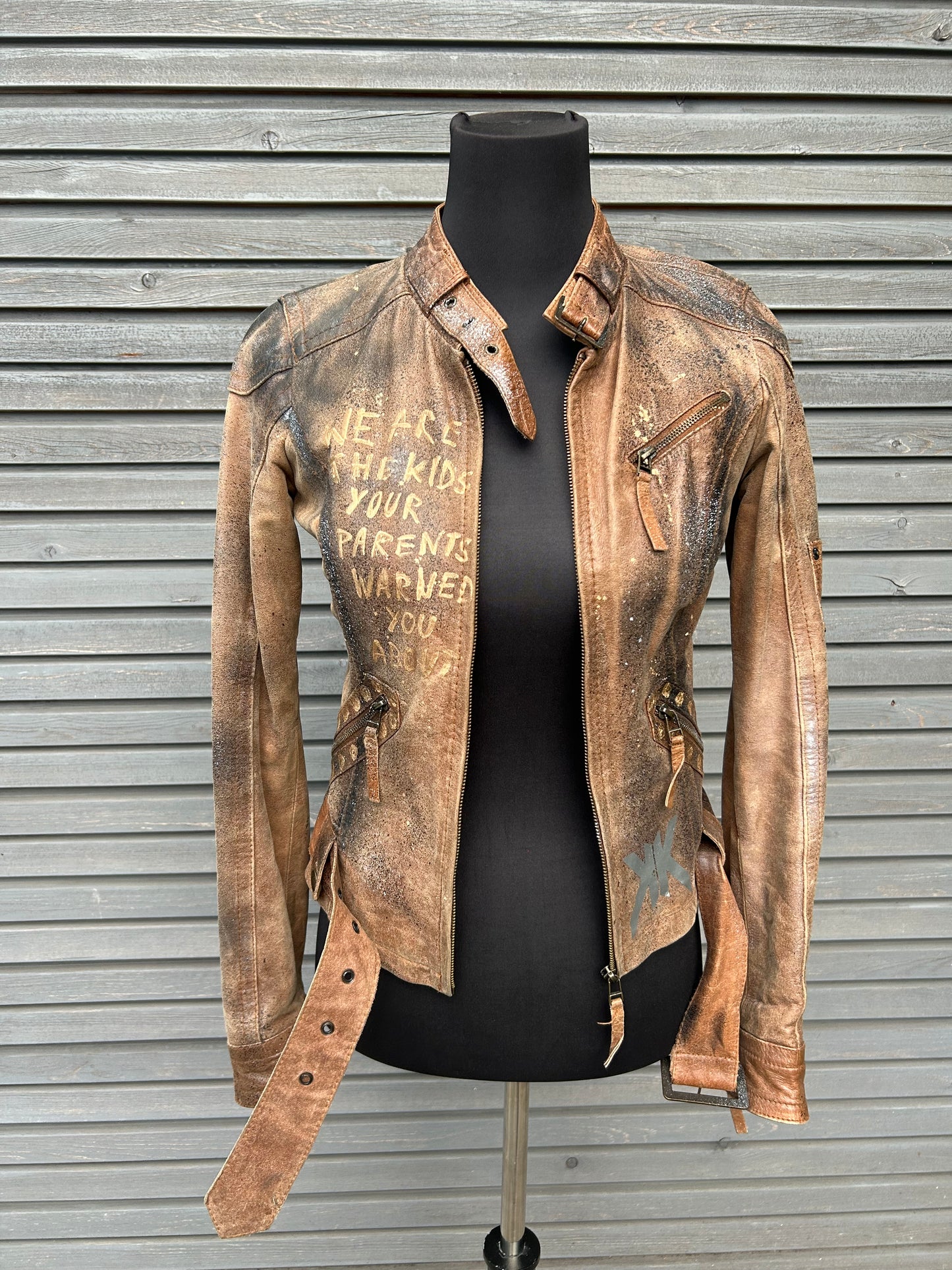 Lederjacke "Mouse Love", kunstveredelt, Größe S slim