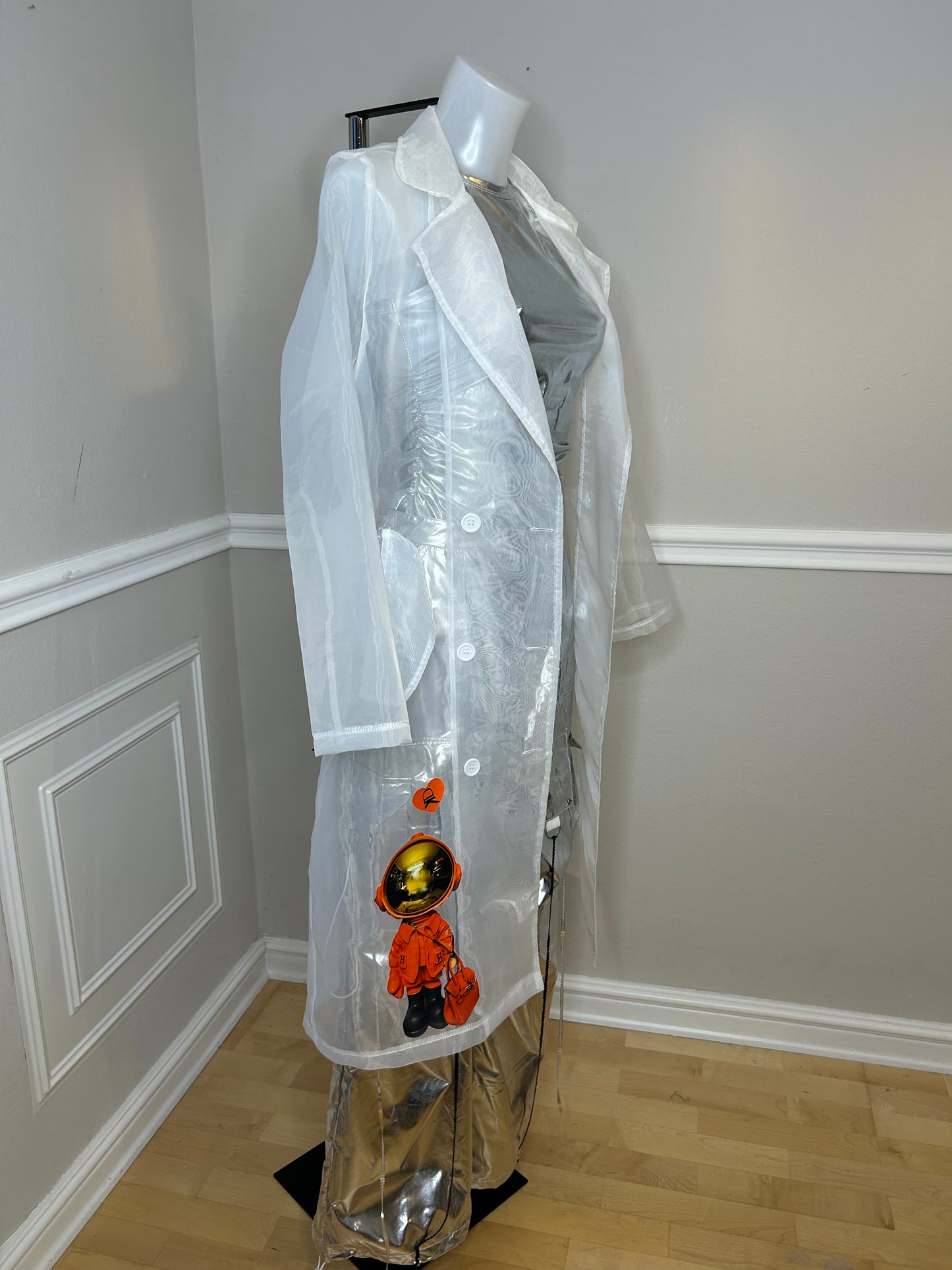 Transparenter Trenchcoat „Je t’aime“(Organza), weiss