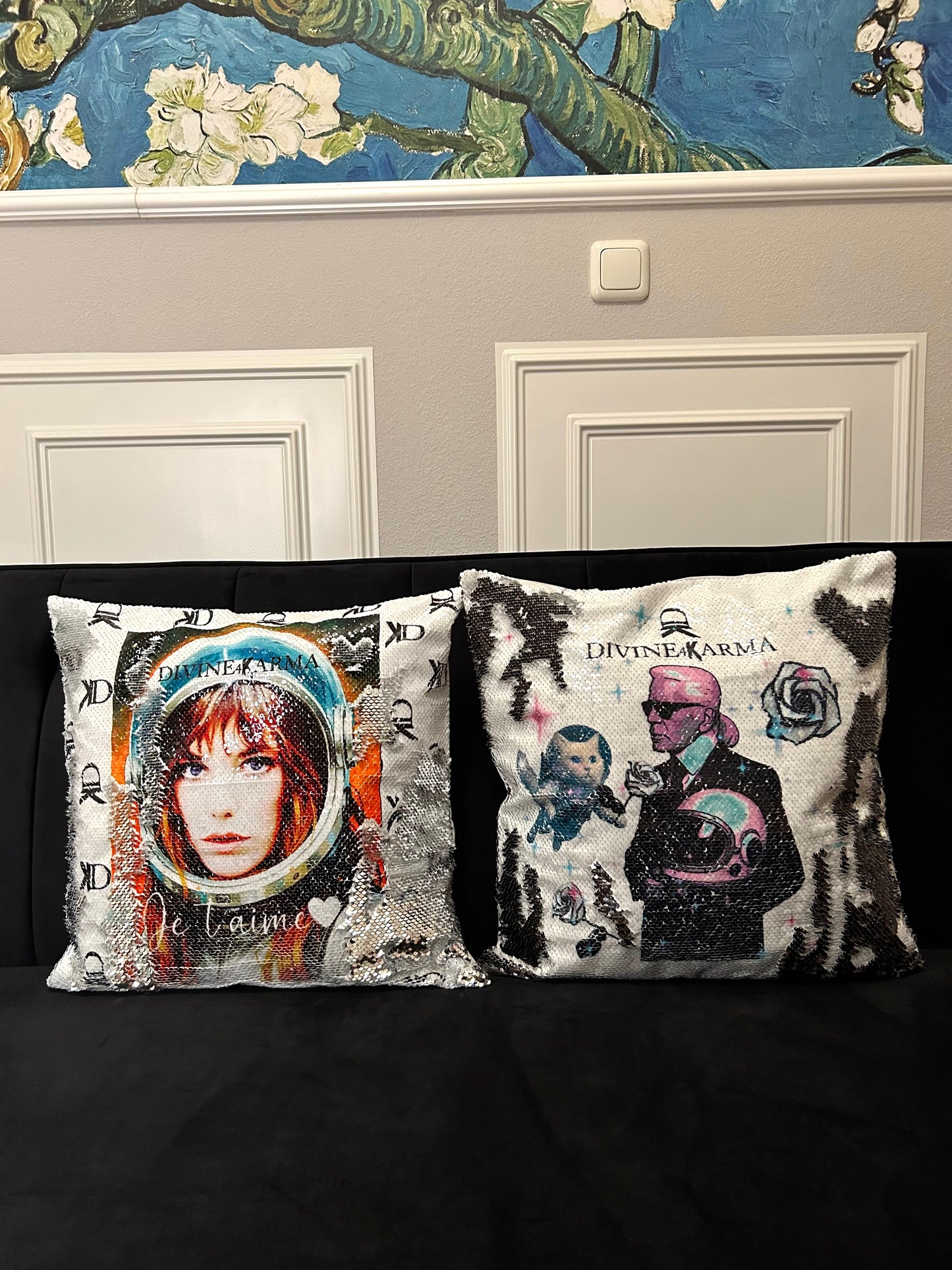 Pailletten-Kissen „2er Set“ mit selbstgemaltem Motiv (nur Bezug), 45x45cm