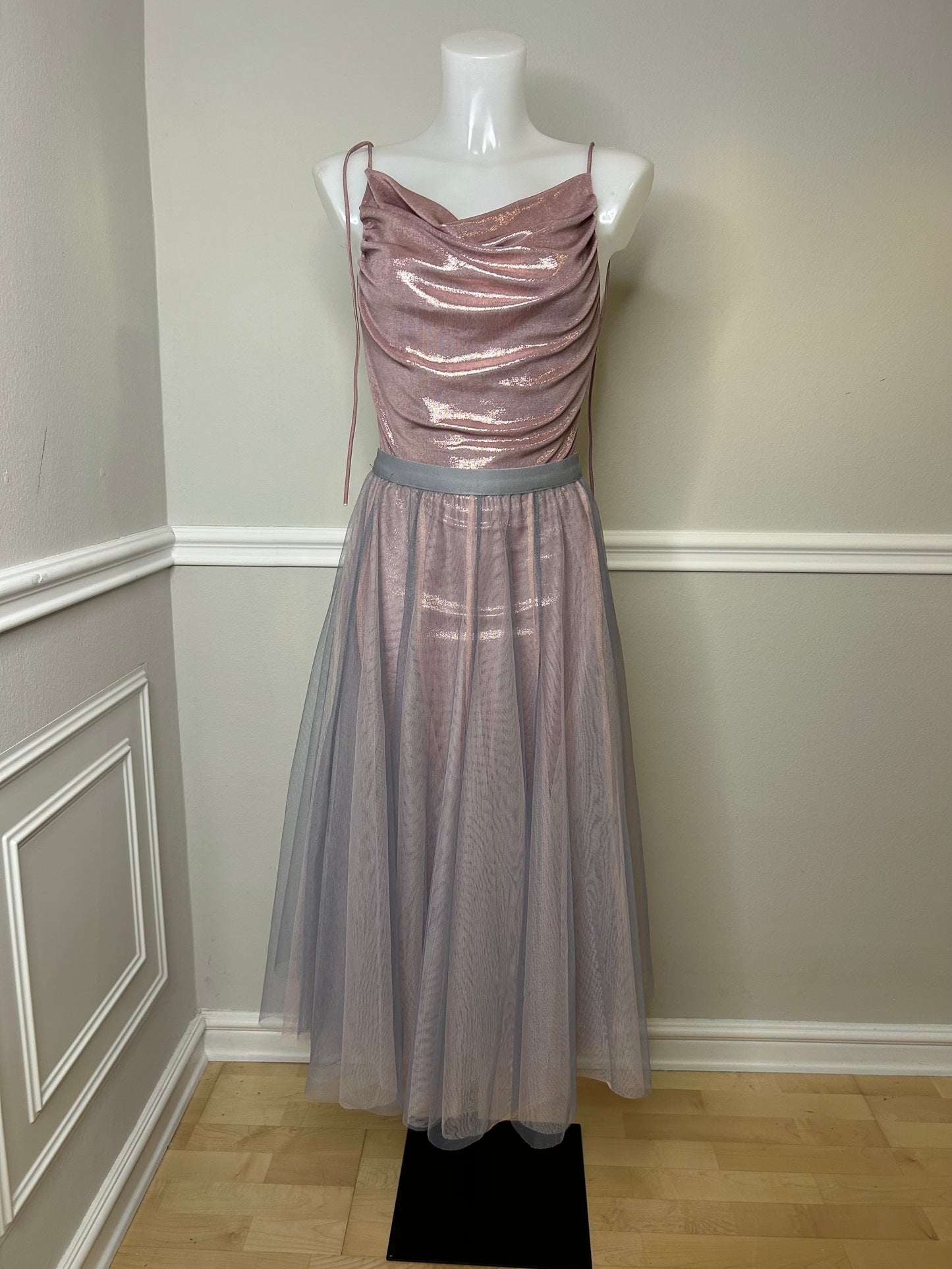 Tüllrock „Ultra-Light“, handgenäht, grau-rosé, Größe S