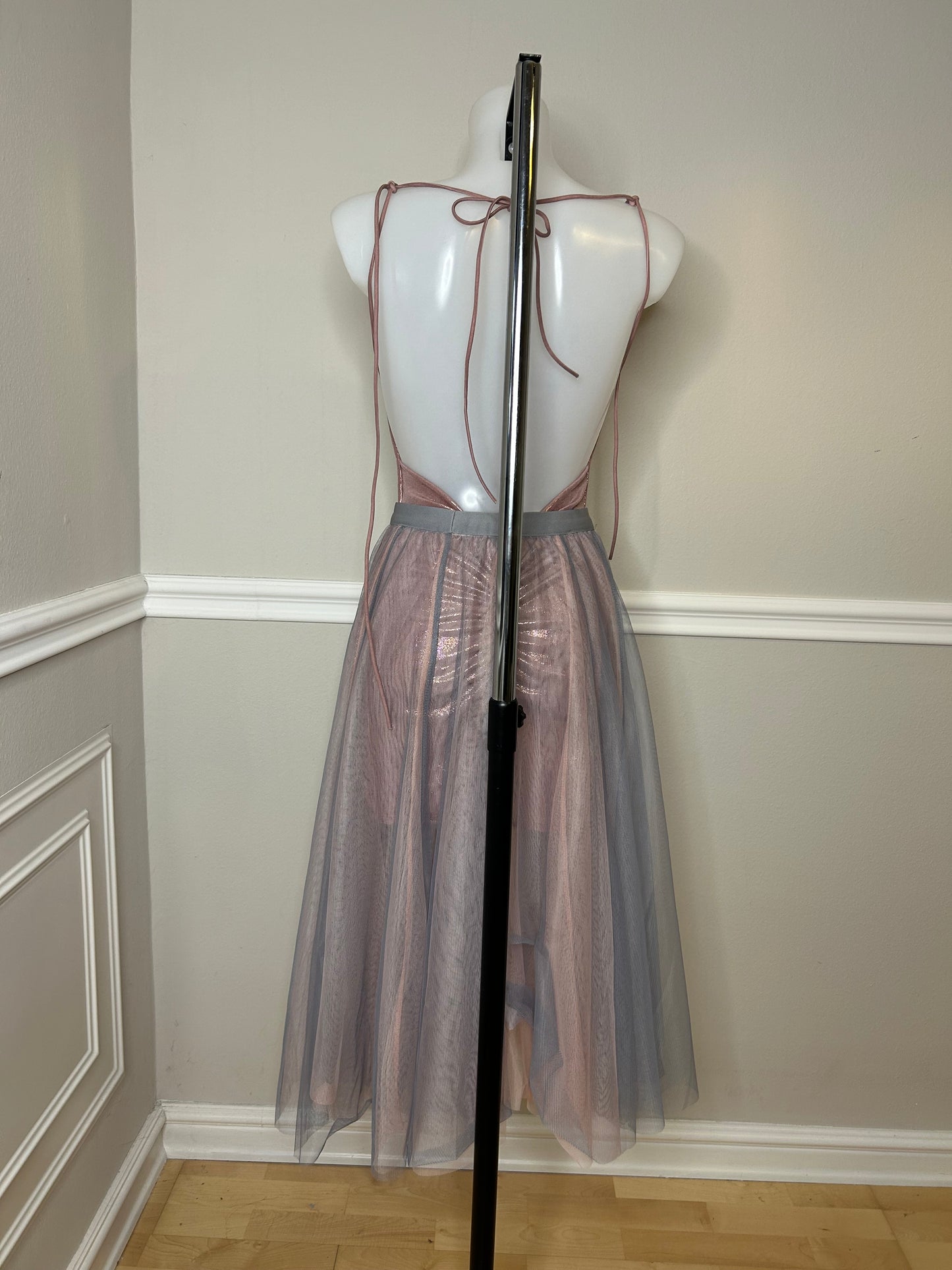 Tüllrock „Ultra-Light“, handgenäht, grau-rosé, Größe S