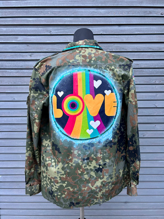 Military Jacket "Peace & Love", kunstveredelt, Größe M