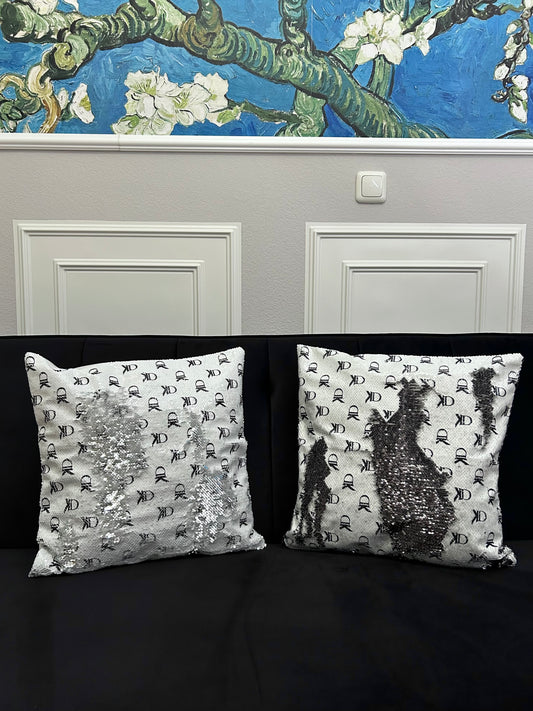 Pailletten-Kissen „2er Set Monogram“ mit selbstgemaltem Motiv (nur Bezug), 45x45cm