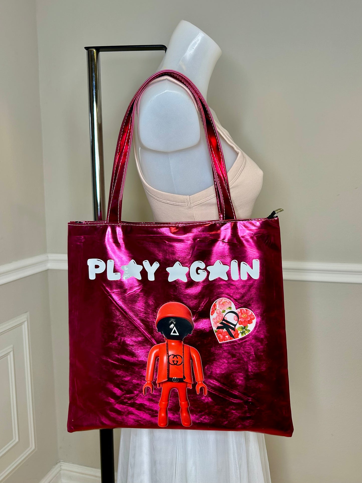 Fashion Bag “Moon Player”, pink metallic, 38x36cm+Gurt