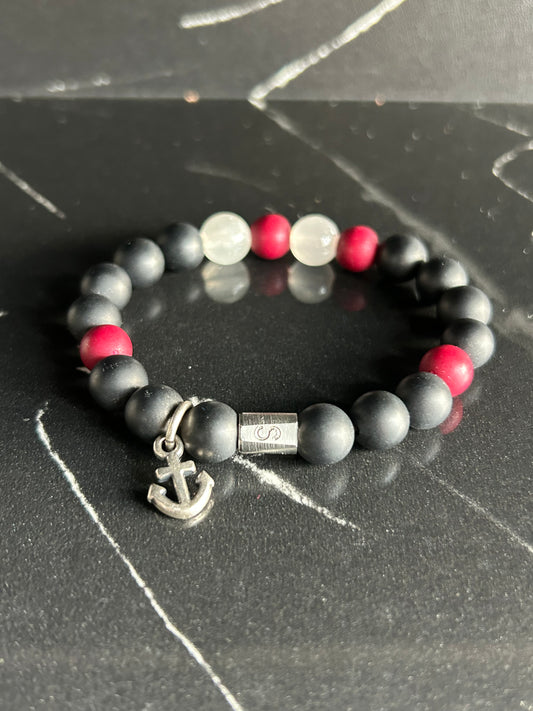 Heilstein-Perlenarmband „Heal“ mit Anker, mehrfarbig, Größe S