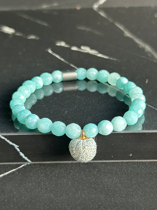 Heilstein-Perlenarmband „Heal“ mit Strasskugel, Farbe türkis, Größe M