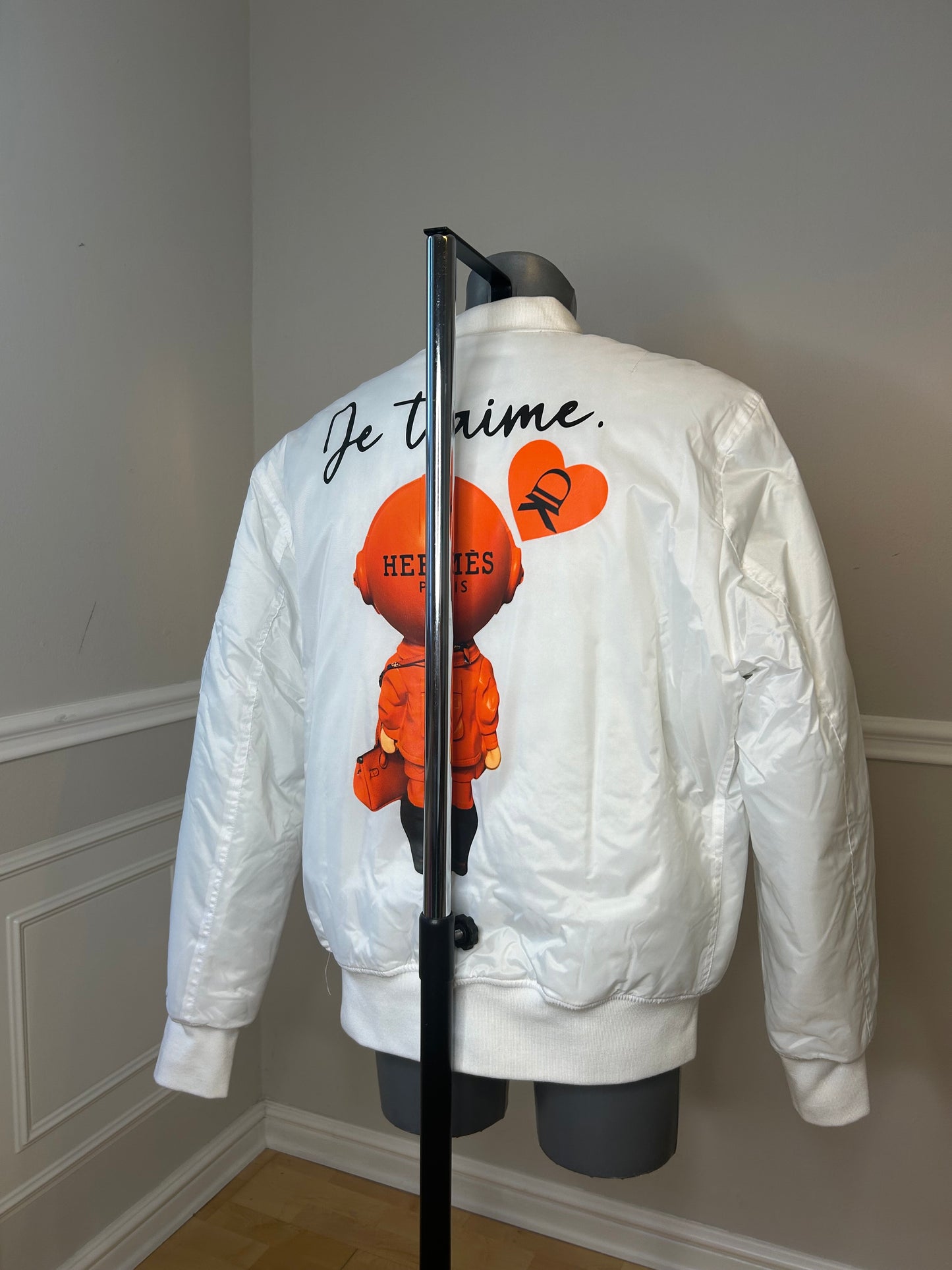 Bomberjacke „Je t‘aime”, weiß, Größe XL