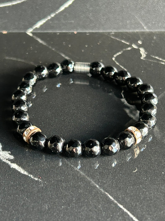 Heilstein-Perlenarmband „Heal“ mit Strass, Farbe schwarz, Größe M