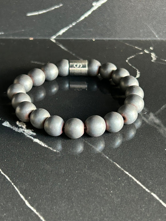 Heilstein-Perlenarmband „Heal“ , Farbe grau, Größe L