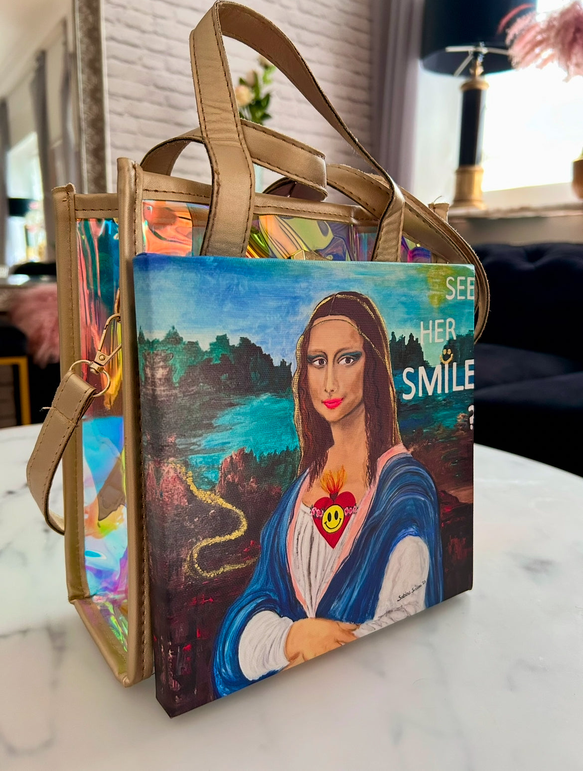 Art Bag "Monalisa's Smile" mit Mini-Leinwand